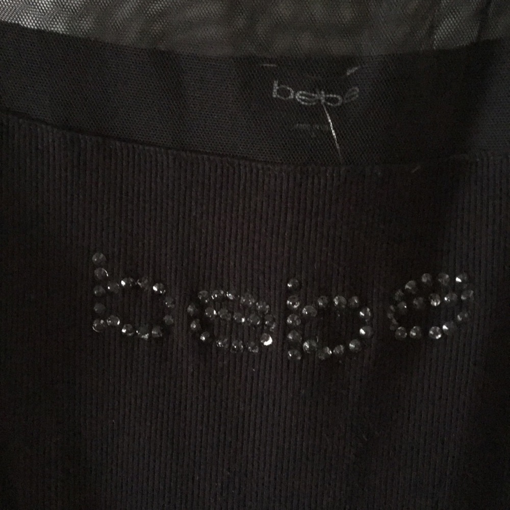 bebe Mini Bodycon part illusion dress logo rhinestones RIB KNIT NWT - Picture 3 of 3